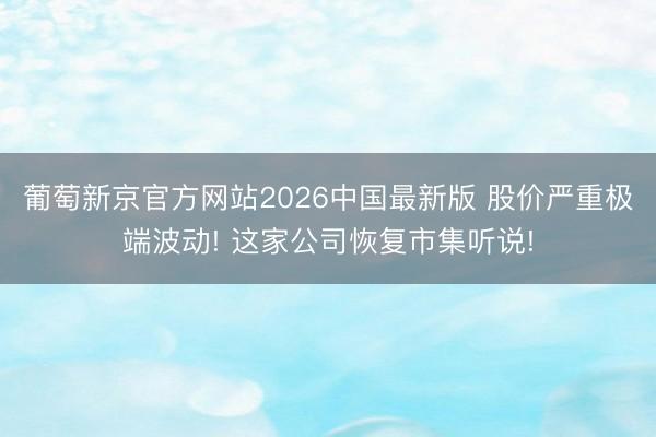 葡萄新京官方网站2026中国最新版 股价严重极端波动! 这家公司恢复市集听说!