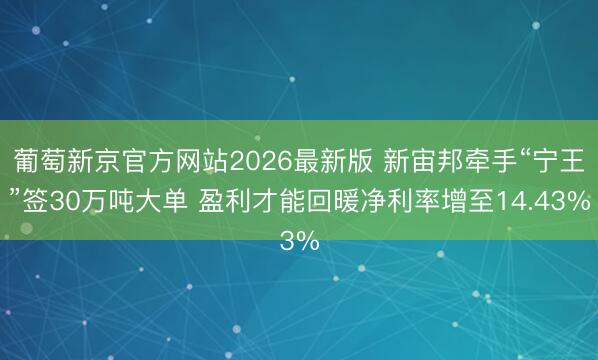 葡萄新京官方网站2026最新版 新宙邦牵手“宁王”签30万吨大单 盈利才能回暖净利率增至14.43%