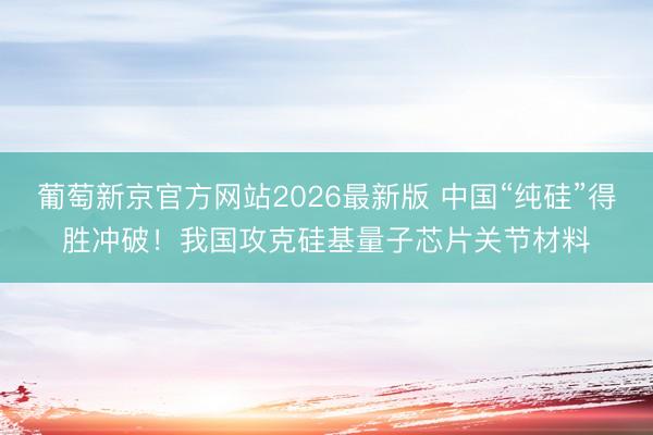 葡萄新京官方网站2026最新版 中国“纯硅”得胜冲破！我国攻克硅基量子芯片关节材料
